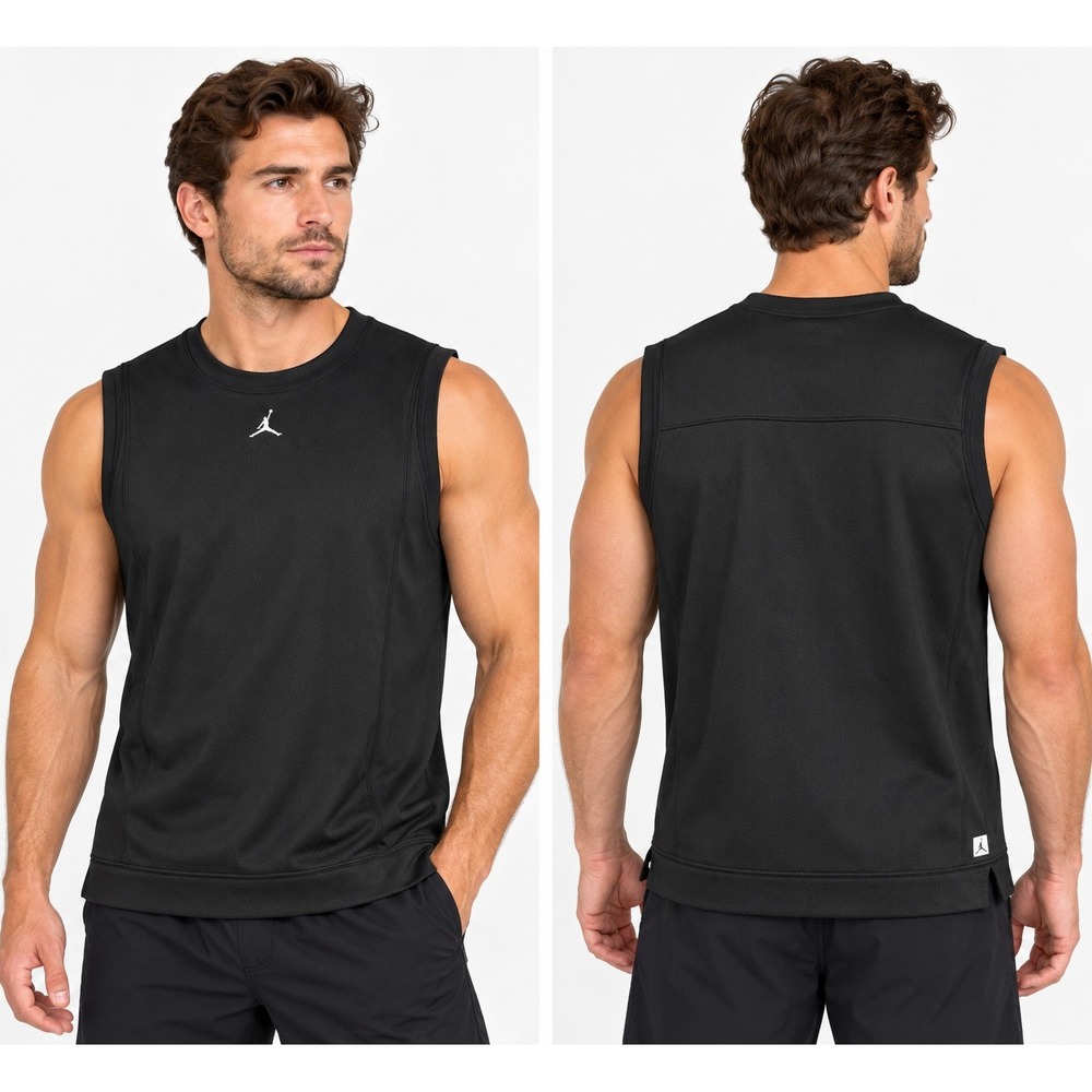Jordan Mens Sleeveless Training Top Black Jumpman Mesh Basketball Tank Large